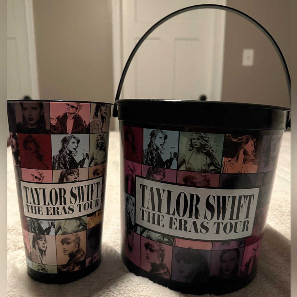 Taylor Swift The Eras Tour Popcorn Bucket and Cup Tumbler Excellent Condition